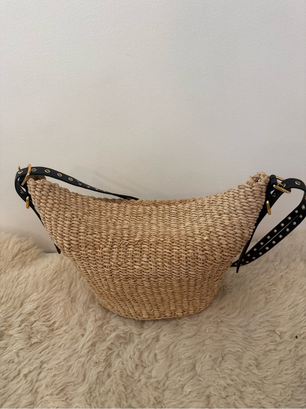 Madewell Natural Woven Basket Shoulder Bag with Black Adjustable Strap